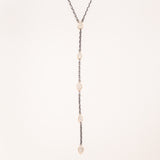 Silver Lariat Necklace with Diamond Pave Gold Drops
