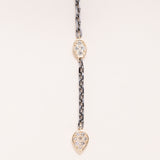Silver Lariat Necklace with Diamond Pave Gold Drops
