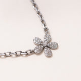 Silver Chain w/ Diamond Pave Flower Necklace