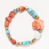 Turquoise Squrea Jasper, Brass, Coral, Amanzonite & Coral Resin Elephant
