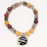 Mookite Jasper, Pyrite Slices, Brass and Enamel Pendant
