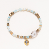 Amanzonite, Brass, Geode and Gold vermeil and Diamond Cross Pendant