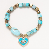 Turquoise Jasper, Kingman Turquoise, Brass and Enamel & CZ Diamond Heart Pendant