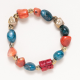 Apatite, Tahitian Pearl, Coral and African Brass