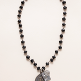 Black Onyx Necklace - One of a Kind - Assorted Bronze and Sterling Medals