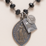 Black Onyx Necklace - One of a Kind - Assorted Bronze and Sterling Medals