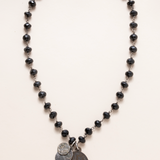 Black Onyx Necklace - One of a Kind - Assorted Bronze and Sterling Medals