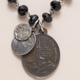 Black Onyx Necklace - One of a Kind - Assorted Bronze and Sterling Medals