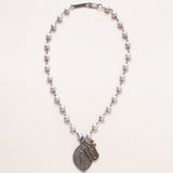 Grey Pearl Necklace, Sterling 7 Bronze Medals