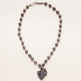 Peacock Pearl Necklace, Sterling 7 bronze Medals