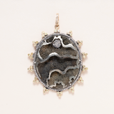 Pyritized Ammonite, 14K Gold, Silver, Pave Diamonds & Yellow Sapphires Pendant