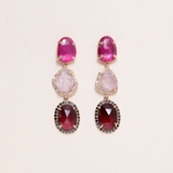 Ruby, Natural Pink Sapphire, Garnet, 14K Gold with Pave Diamond & Onyx Drop Earrings