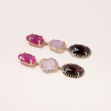 Ruby, Natural Pink Sapphire, Garnet, 14K Gold with Pave Diamond & Onyx Drop Earrings