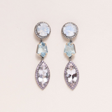 Moonstone, Aquamarine, Morganite, Silver & Pave Diamond Drop Earrings