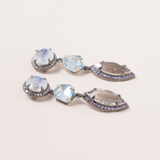 Moonstone, Aquamarine, Morganite, Silver & Pave Diamond Drop Earrings