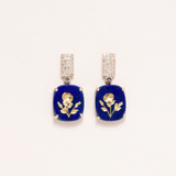 Carved Lapis, 14 K Gold & Pave Diamond Drop Earrings