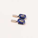 Carved Lapis, 14 K Gold & Pave Diamond Drop Earrings