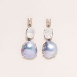 Mabe Pearl, Moonstone, 14K Gold & Pave Diamond Drop Earrings