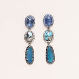 Neon Kyanite, Persian Turquoise, Australian Opal, Siver, Pave Sapphire, Diamonds & Onyx Drop Earrings
