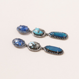 Neon Kyanite, Persian Turquoise, Australian Opal, Siver, Pave Sapphire, Diamonds & Onyx Drop Earrings