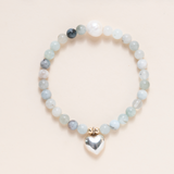 Aquamarine, Freshwater Pearl with Silver Mexican Heart Pendant
