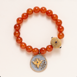 Carnelian, Gold Plated Bead with Garnets, Silver, Sapphire & Diamond Pave Bee Pendant Bracelet