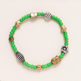 Green African Glass Beads, Tibetan Silver & African Brass Bead Bracelet