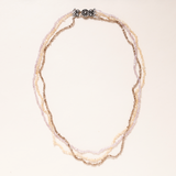 Three Strands Pale Pastel Colored Mini Herkimer Diamond Necklace with Silver Indian Clasp