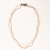 Three Strands Pale Pastel Colored Mini Herkimer Diamond Necklace with Silver Indian Clasp