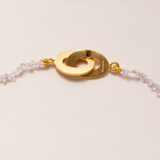 Pale Pink Mini Herkimer Diamond, Silver Pave Diamond Flower Bead Pendant with Gold Plated Silver Clasp