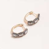 14K Gold, Oxidized Silver & Lab Grown Diamonds Huggie Earrings