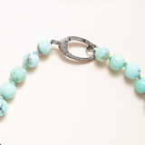 Hand Knotted Kingman Turquoise Graduated Bead Necklace with Silver and Pave Diamond Clasp