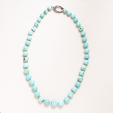 Hand Knotted Kingman Turquoise Graduated Bead Necklace with Silver and Pave Diamond Clasp