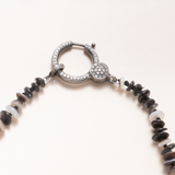 Hand Knotted Mother of Pearl Graduated Disk Bead Necklace with Silver and Pave Diamond Clasp