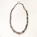 Hand Knotted Mother of Pearl Graduated Disk Bead Necklace with Silver and Pave Diamond Clasp