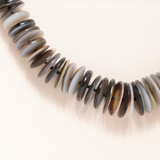 Hand Knotted Mother of Pearl Graduated Disk Bead Necklace with Silver and Pave Diamond Clasp