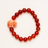 Carnelian with Coral Resin Elephant Charm Bracelet