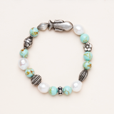 Green Howlite, Silver Tibetan Beads, Precious Pearls Bracelet