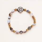 Botswana Agate, African Brass and Silver Tibetan Bead Bracelet