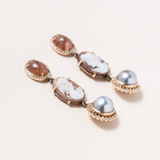 Limpia River Sapphire, Italian Shell Cameo, Tahitian Pearl, 14K Gold, and  Damond Pave Earrings