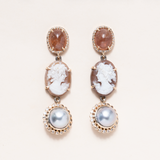 Limpia River Sapphire, Italian Shell Cameo, Tahitian Pearl, 14K Gold, and  Damond Pave Earrings