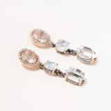 Sunstone, Moonstone, Herkimer Diamond, Silver, 14K Gold & Diamond Pave Earrings