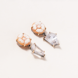 Italian Shell Cameo, Beryl, Silver & 14K Gold Earrings