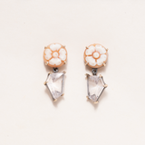 Italian Shell Cameo, Beryl, Silver & 14K Gold Earrings