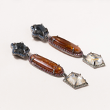 Limpia River Sapphire, Labradorite, Rutilated Quartz,Silver, Blue Sapphire Pave, Orange Sapphire Pave & Yellow Sapphire Pave Earrings