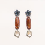 Limpia River Sapphire, Labradorite, Rutilated Quartz,Silver, Blue Sapphire Pave, Orange Sapphire Pave & Yellow Sapphire Pave Earrings