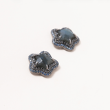 Labradorite, Black Diamond pave, Sapphire Pave, Silver Stud Earrings