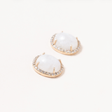 Moonstone, Diamond pave, 14 K Gold Stud Earrings