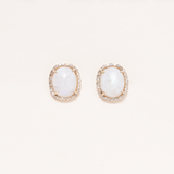 Moonstone, Diamond pave, 14 K Gold Stud Earrings