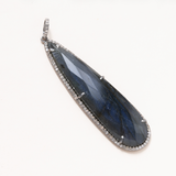 Labradorite Teardrop, Silver & Diamond pave Pendant